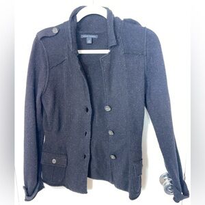 Banana republic black alpaca wool sweater style blazer jacket buttons military M